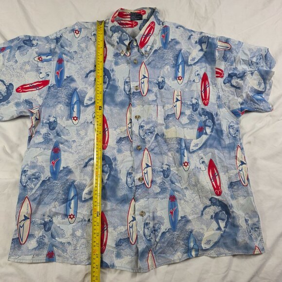 212 NYC Hawaiian Mens Size XL Blue White Button Up Shirt Surfboard Surfer Aloha - Picture 8 of 9